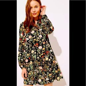 Loft Floral Ruffle Split Neck Dress